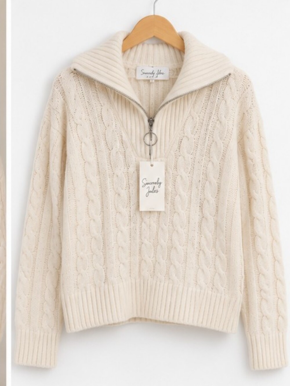 Sincerely Jules Cable Knit Quarter Zip Sweater Cream Medium NWT